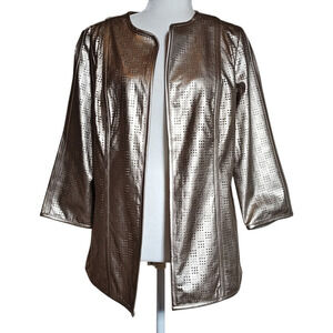 Travelers Collection by Chico's Metallic‎ Perforated Blazer Jacket Bronze Size 1